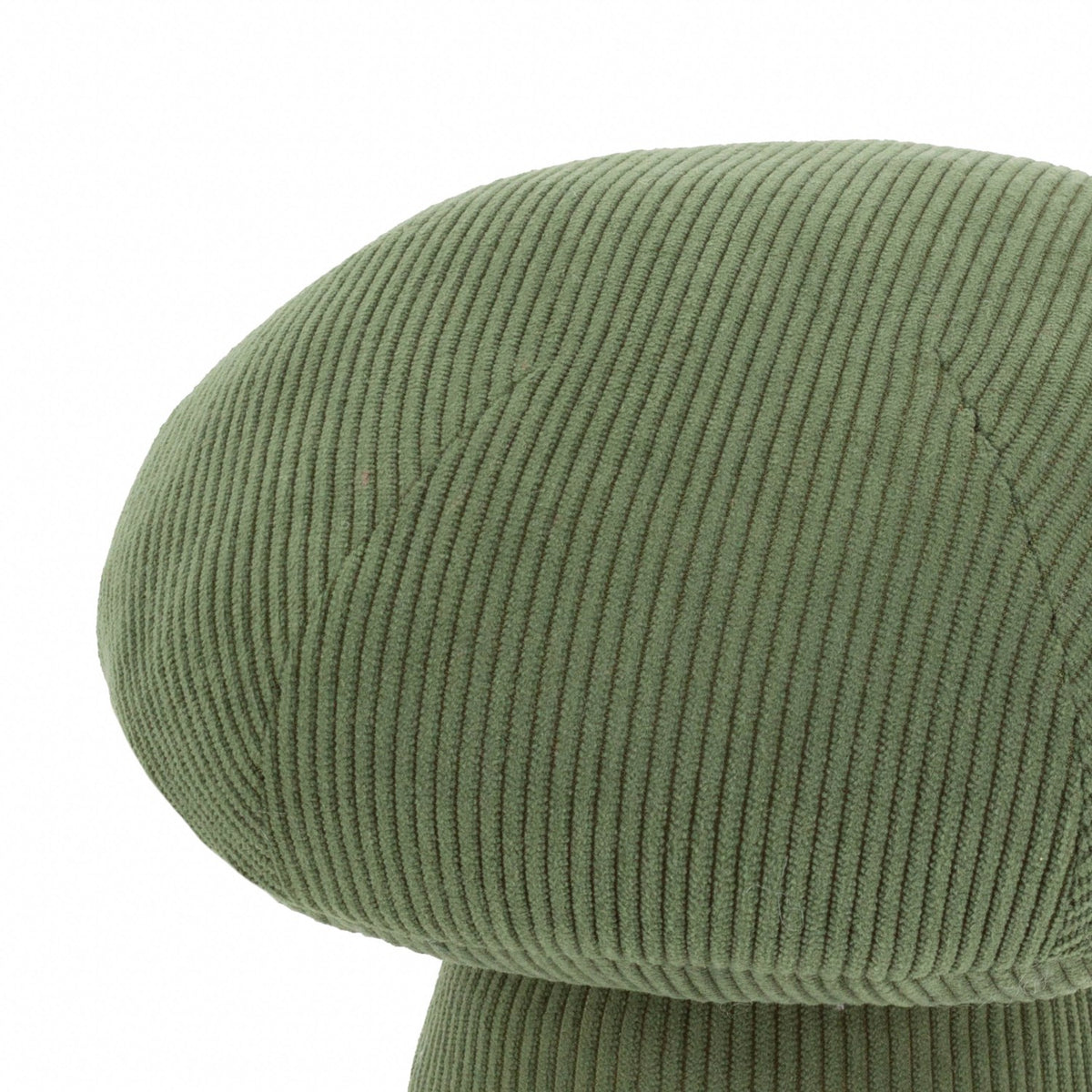 Close-up of the Cord Mushroom Woodland Velvet Door Stop in forest green, showing ridged corduroy velvet texture across the domed cap, on a white background.