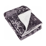Folded Constellation Printed Polyester Throw in charcoal with cream celestial line-work, corner turned back to reveal a plush white sherpa reverse, on a plain white background.