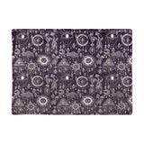 Constellation Printed Polyester Throw in charcoal, featuring cream celestial line-work of suns, moons, eyes and gem motifs, shown flat on a white background.