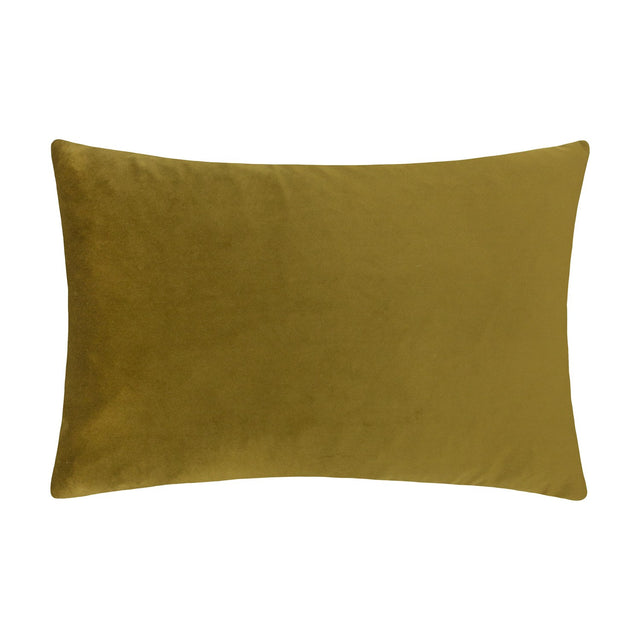 Contra Velvet Linen Cushion in olive-green, a plain rectangular oblong cushion with a soft velvet face, shown on a plain white background.