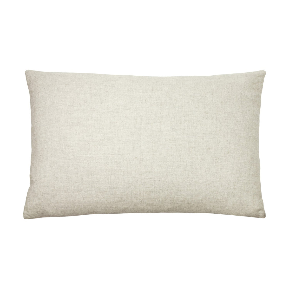 Contra Velvet Linen Cushion in Olive, oblong shape, shown reverse side with neutral oatmeal linen-look fabric, plain white background.