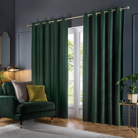Corinthian Velvet Lined Eyelet Curtains - Deep Green