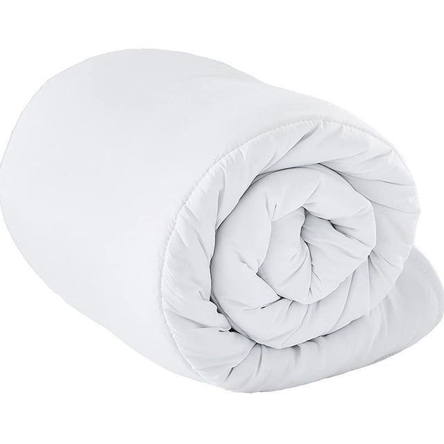 Cosy Home Anti-Allergy Hollowfibre Quilt shown rolled up, white polyester-cotton casing, against a plain white background.