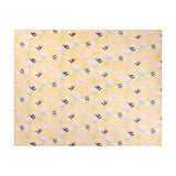Country Bee Animal Polyester Throw in honey yellow, fleece fabric printed with bumblebees and pink clover sprigs, shown flat on a white background.