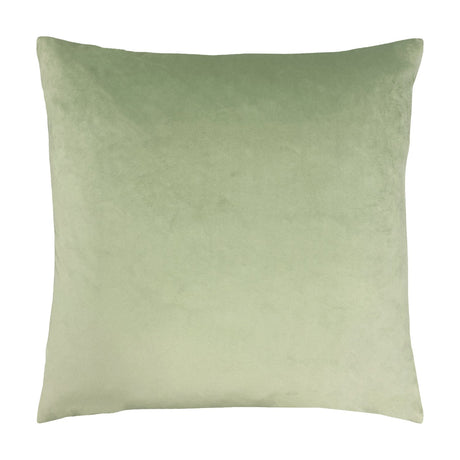 Square velvet cushion in soft sage green, shown as the plain reverse side of the Country Animal Velvet Cushion, on a plain white background.
