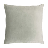 Square velvet cushion in plain pale grey-cream tone shown on a white background, reverse side with no visible pattern.