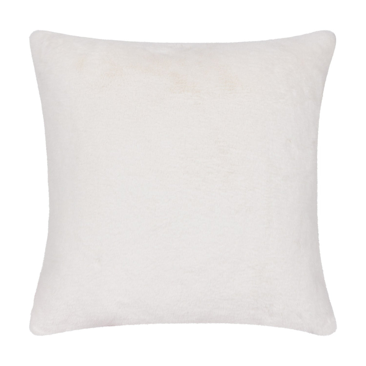 Square faux fur cushion in plain cream, soft pile texture, shown against a plain white background.