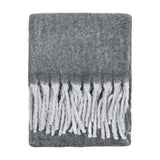 Cosy Plain Polyester Throw in charcoal grey, folded flat with a deep white tasselled fringe along the short ends, shown on a plain white background.