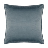 Square velvet cushion in plain sage green with a smooth finish and piped edging, shown against a white background, Chatsworth Peacock Velvet Linen Cushion in Sage, 43 x 43cm.