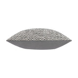 Croft Plain Velvet Cushion in Charcoal, side view showing charcoal and cream chevron woven front and smooth grey velvet reverse, on a plain white background.