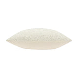 Side view of the Croft Plain Velvet Cushion in natural, showing a chevron twill front in cream and beige tones against a plain velvet reverse, on a white background.