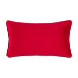 Rectangular red velvet bolster cushion, plain reverse side shown, on a white background.