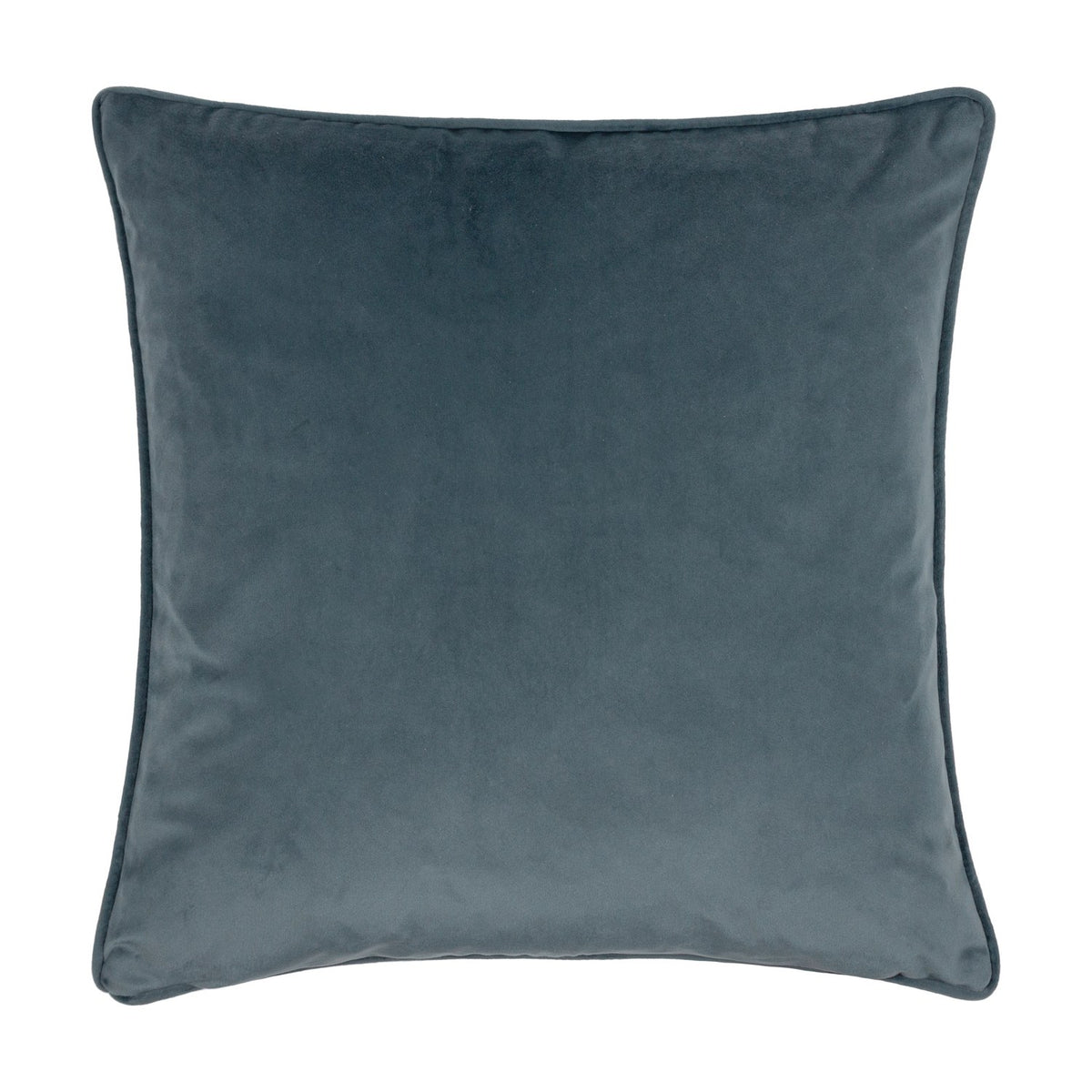 Chatsworth Topiary velvet cushion, plain reverse side in deep petrol blue velvet with matching piped edging, shown on a plain white background.