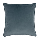 Chatsworth Topiary velvet cushion, plain reverse side in deep petrol blue velvet with matching piped edging, shown on a plain white background.