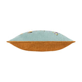 Side view of the Country Wilds Blossom Meadow polyester cushion, showing sky-blue floral fabric on one side and a plain rust orange reverse, set on a white background.