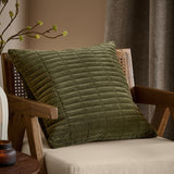 Dales Quilted Velvet Cotton Cushion - Lichen