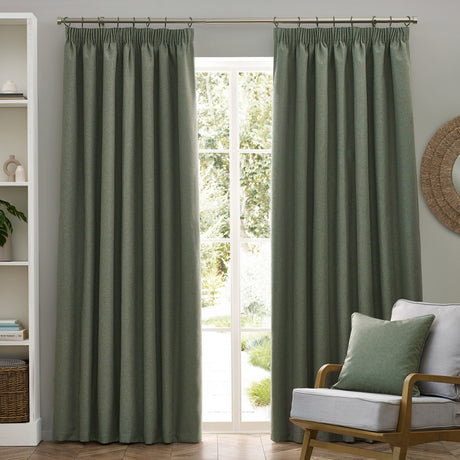 Dawn Reversible Polyester Pencil Pleat Curtains - Eucalyptus