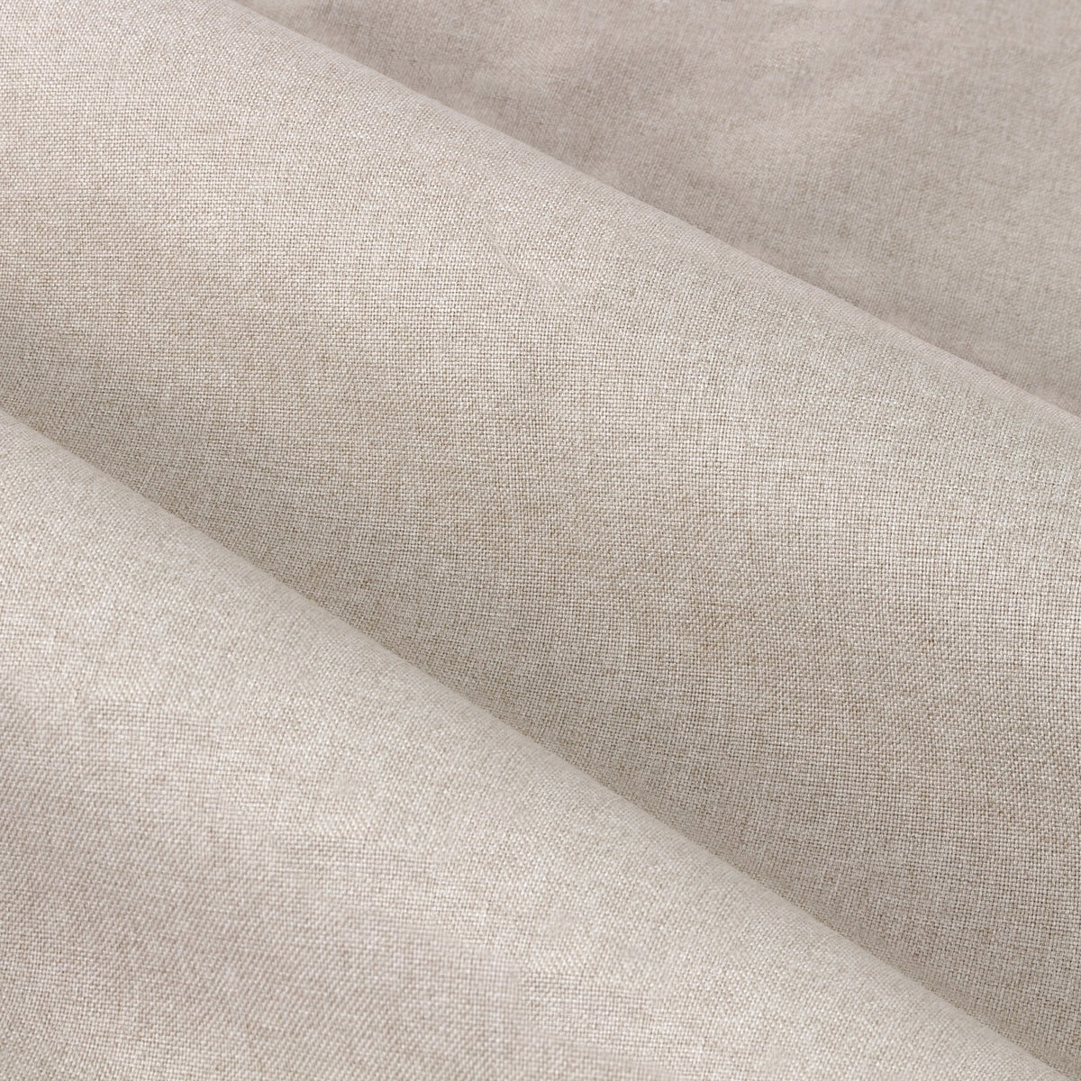 Close-up of the Dawn pencil pleat curtain fabric, showing a soft-textured, marl-effect woven linen tone with a subtle woven finish.