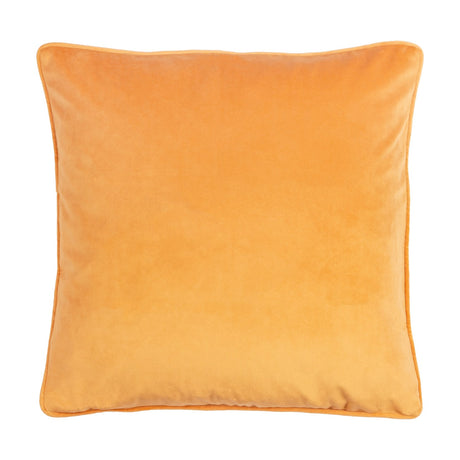 Square plain velvet cushion in a warm amber-gold hue with piped edge trim, shown on a plain white background.