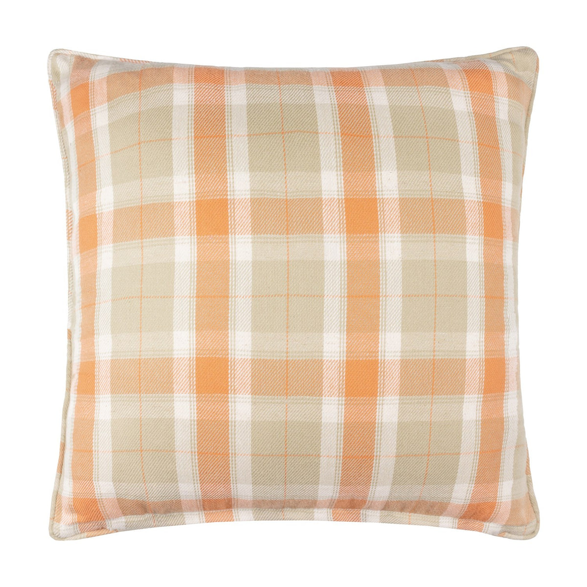 Delamere Reversible Linen Cushion in Russet, showing the yarn-dyed check side in orange, sand and cream tones, square shape on a plain white background.