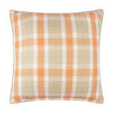 Delamere Reversible Linen Cushion in Russet, showing the yarn-dyed check side in orange, sand and cream tones, square shape on a plain white background.