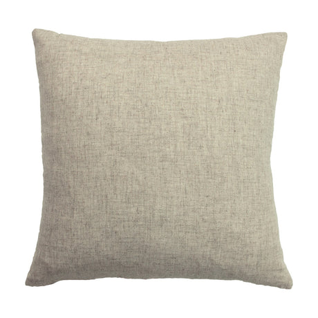 Delphi square cushion in plain woven linen-look fabric with a flanged edge, shown in a neutral beige tone against a plain white background.