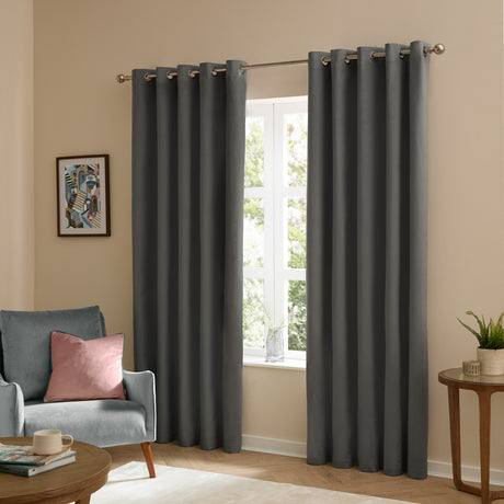 The Ultimate Velvet Plain Lined Eyelet Curtains - Charcoal