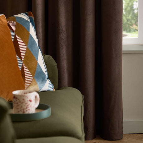 The Ultimate Velvet Plain Fully Lined Eyelet Curtains - Chocolate