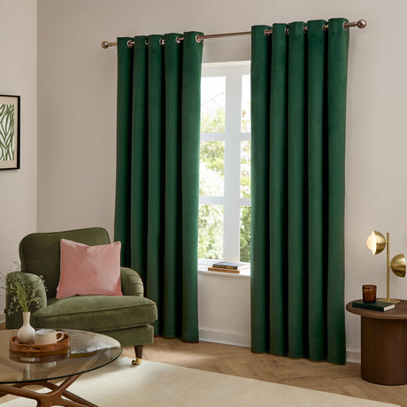 The Ultimate Velvet Plain Lined Eyelet Curtains - Emerald