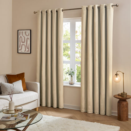 The Ultimate Velvet Plain Lined Eyelet Curtains - Natural