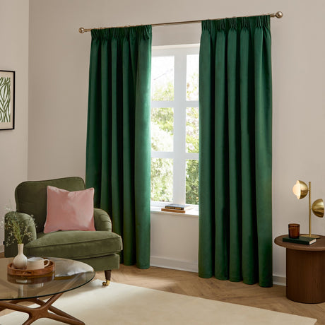 The Ultimate Velvet Polyester Pencil Pleat Curtains - Emerald