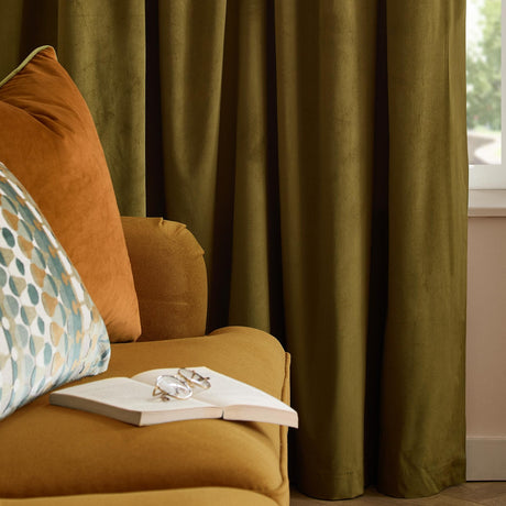 The Ultimate Velvet Plain Lined Eyelet Curtains - Olive