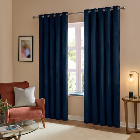 The Ultimate Velvet Plain Lined Eyelet Curtains - Royal