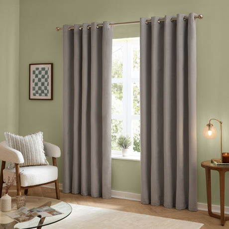 The Ultimate Velvet Plain Lined Eyelet Curtains - Silver