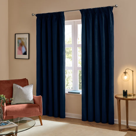 The Ultimate Velvet Plain Polyester Pencil Pleat Curtains - Royal