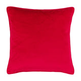 Square red velvet cushion, 45 x 45cm, plain reverse side shown with piped edge trim, on a white background.