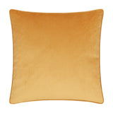 Daisy Hill Agnes velvet cotton cushion in plain amber-tan, square scatter cushion with piped edging, shown reverse side on a white background.