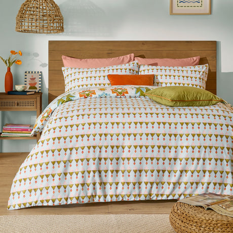 Dilara Reversible Geometric Duvet Cover Set - Blue