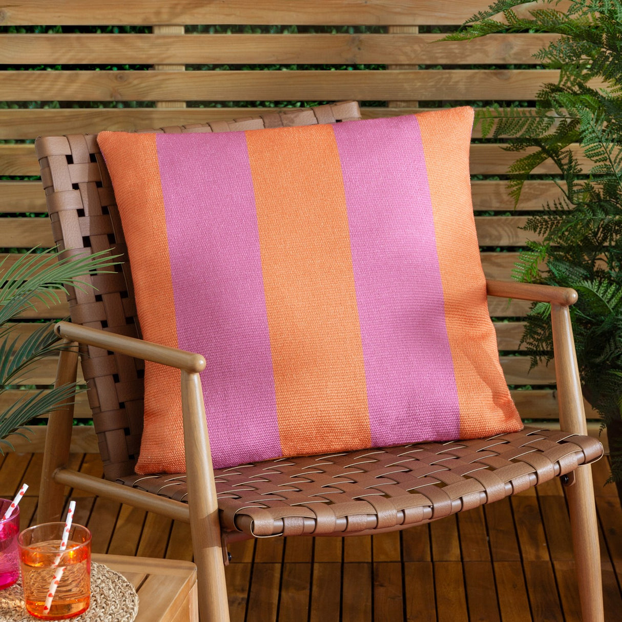 Deck Stripe Reversible Polyester Cushion - Orange/Pink