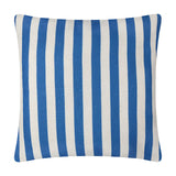 Deck Stripe reversible square cushion in blue and off-white polyester with bold vertical stripes, shown on a plain white background.