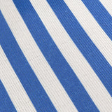 Close-up of the Deck Stripe reversible polyester cushion fabric, showing bold diagonal blue and white woven stripes.