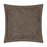 Dune Velvet Chenille Cushion in Mole, a square cushion in mid-brown chenille fabric with a mottled woven texture and flanged edge, shown on a plain white background.