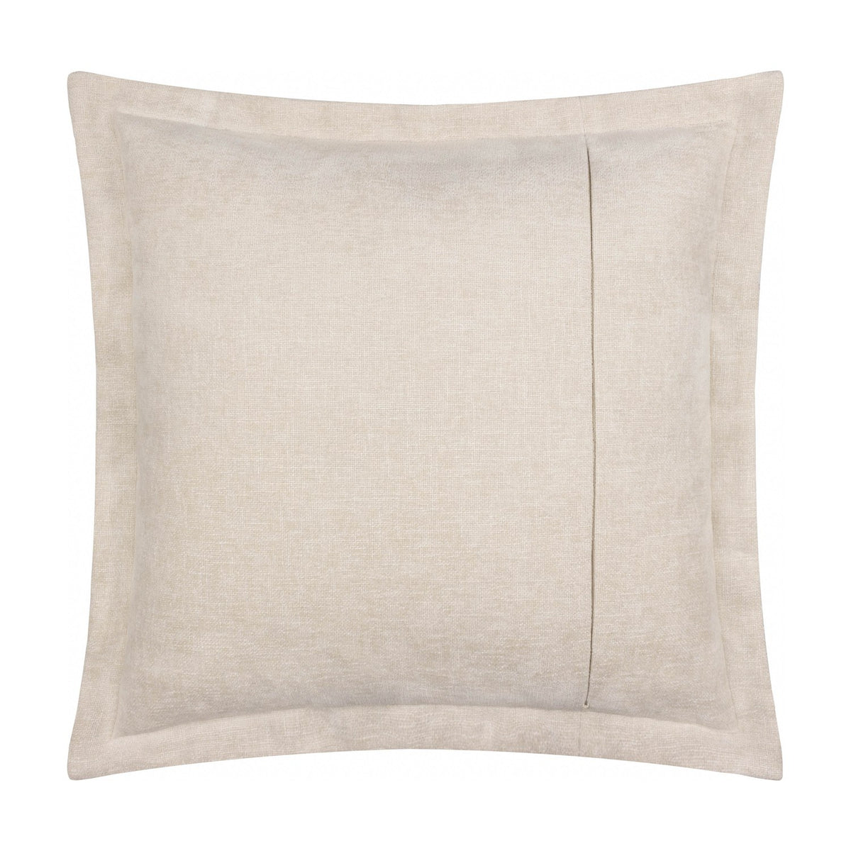 Square velvet chenille cushion in mossy green with a plain front and wide oxford-style flange border, shown on a plain white background.