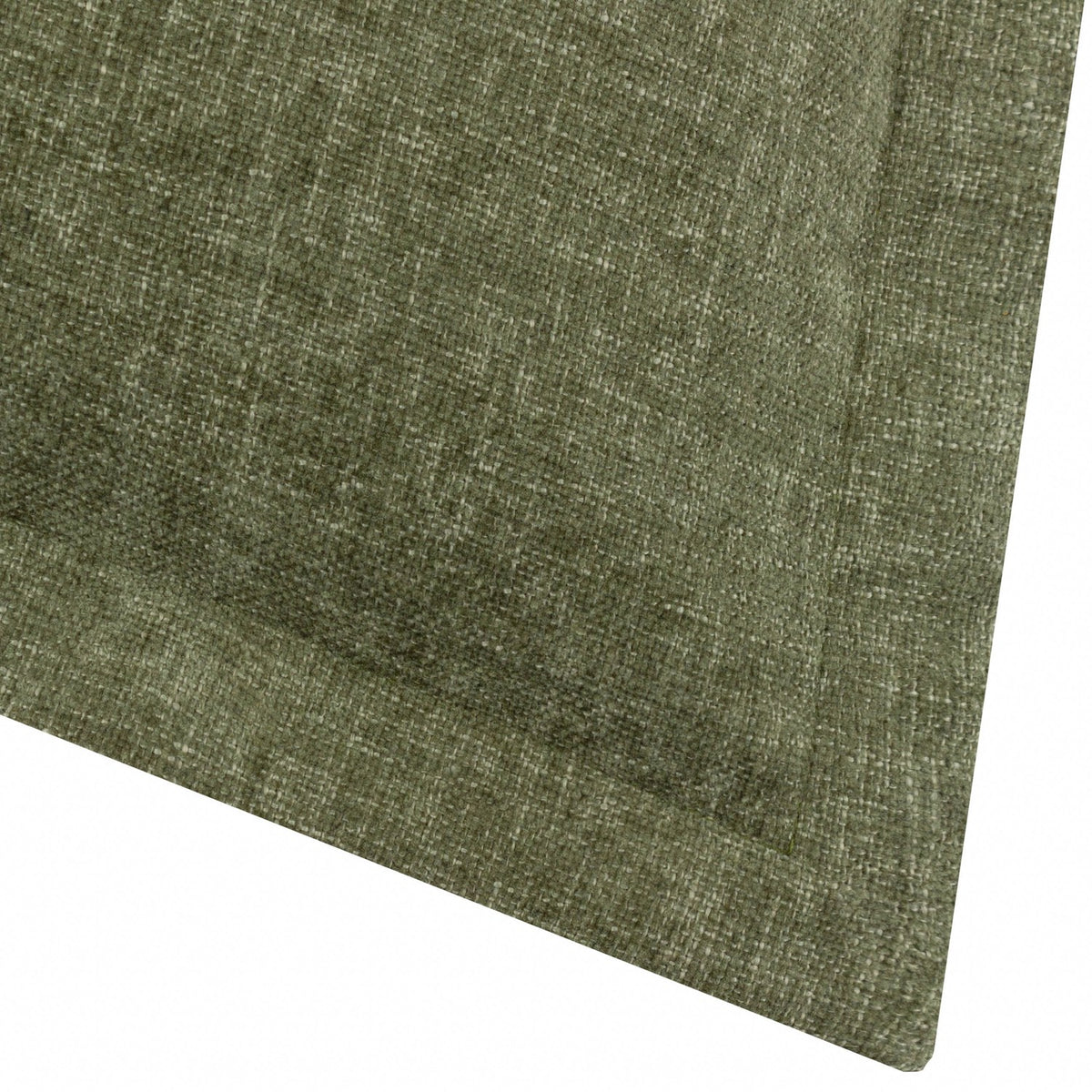 Close-up of the Dune Velvet Chenille Cushion in moss green, showing the textured pile fabric and wide oxford edge border on a plain square cushion.