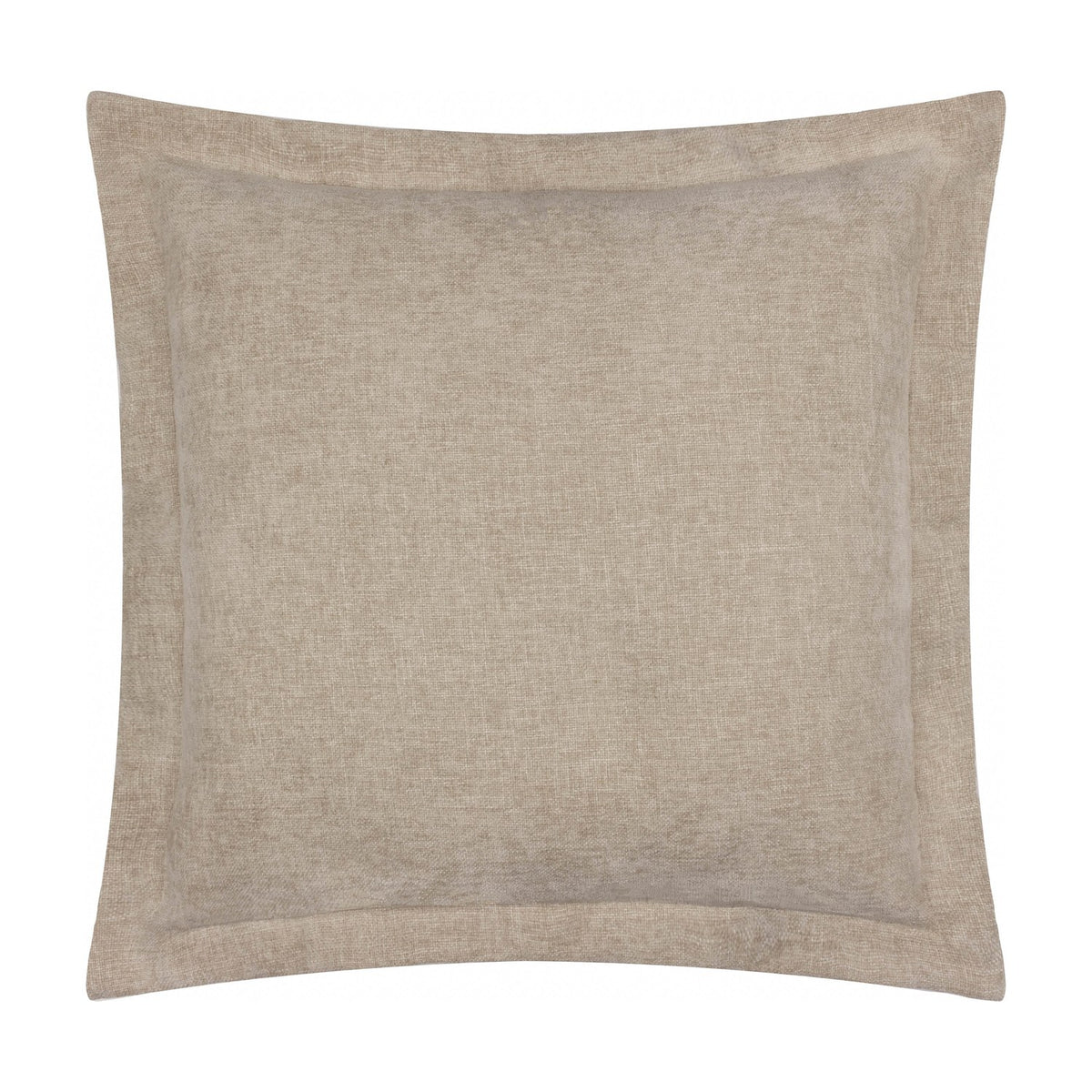 Square Dune velvet chenille cushion in natural, 50 x 50cm, with a wide flat oxford border framing the textured centre, shown on a plain white background.