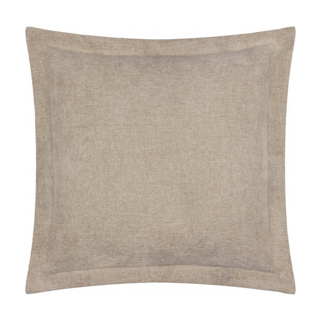 Square Dune velvet chenille cushion in natural, 50 x 50cm, with a wide flat oxford border framing the textured centre, shown on a plain white background.