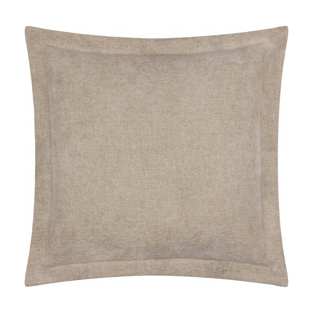 Square Dune velvet chenille cushion in natural, 50 x 50cm, with a wide flat oxford border framing the textured centre, shown on a plain white background.