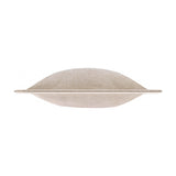 Side view of the Dune Velvet Chenille Cushion in natural, showing its plump velvet chenille body and flat oxford border edge, on a plain white background.