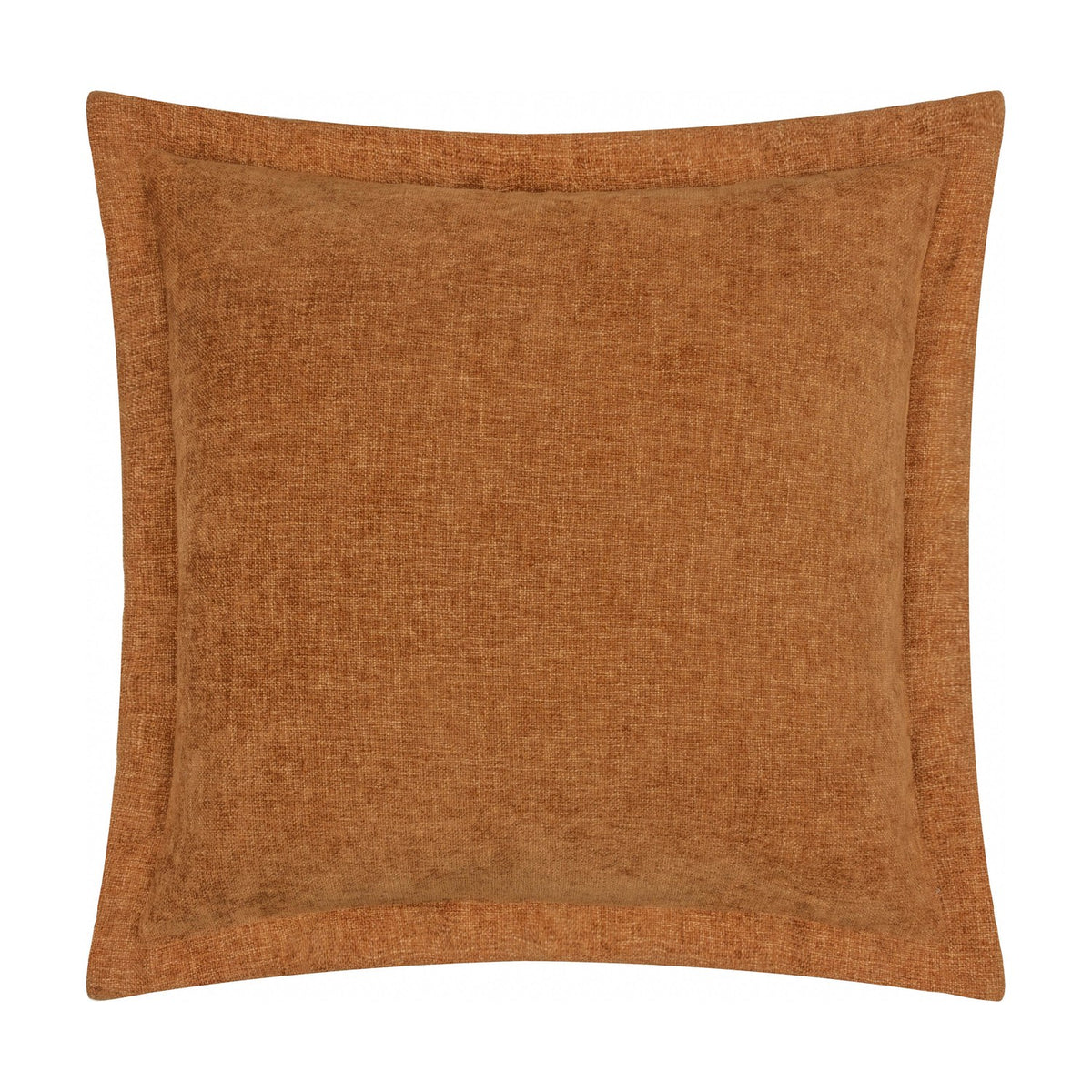 Dune Velvet Chenille Cushion in Pecan, a 50 x 50cm square cushion with a soft textured chenille front in warm rust-brown, finished with a wide flat oxford border, shown on a plain white background.