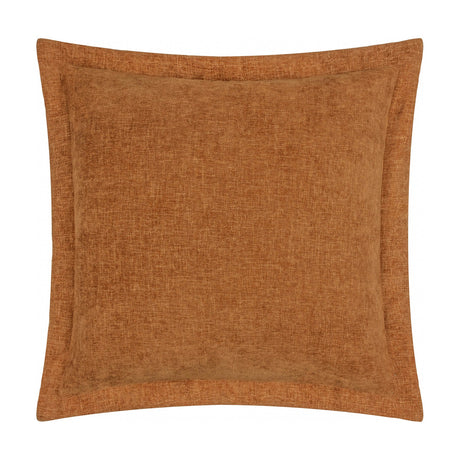 Dune Velvet Chenille Cushion in Pecan, a 50 x 50cm square cushion with a soft textured chenille front in warm rust-brown, finished with a wide flat oxford border, shown on a plain white background.